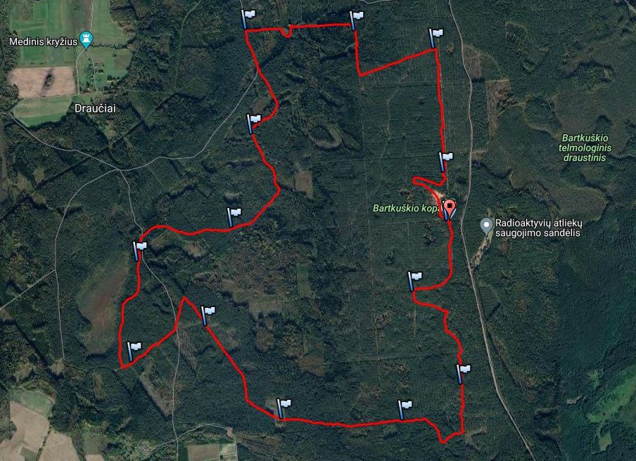 2024-01-28 „Snaigės“ žygio Bartkuškio miške 14 km trasos schema